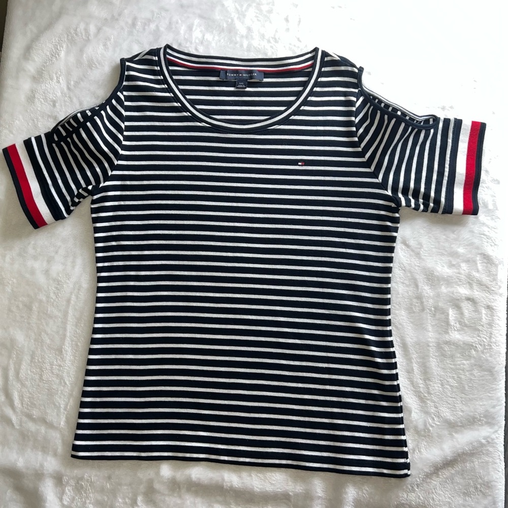 Tommy Hilfiger Women's Striped Black and White Top . M Size.